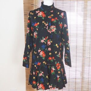 Tuckernuck Tate Dress Women's XXS Black Floral Ruffle Drop Waist Mini Preppy